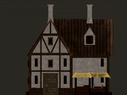 Dom narożny średniowiecznej wioski 3-piętrowy PBR 4K Model 3D