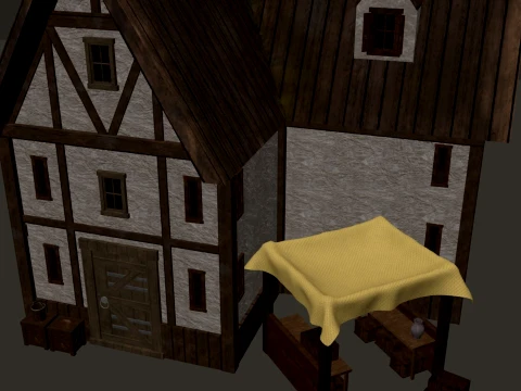 Medieval Village Corner House 3-Story PBR 4K 3D Model