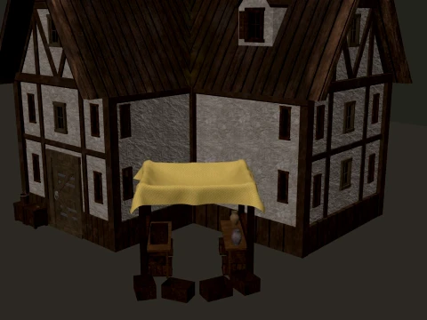 Medieval Village Corner House 3-Story PBR 4K 3D Model