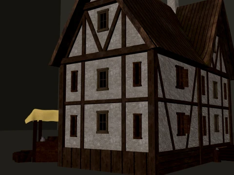 Medieval Village Corner House 3-Story PBR 4K 3D Model