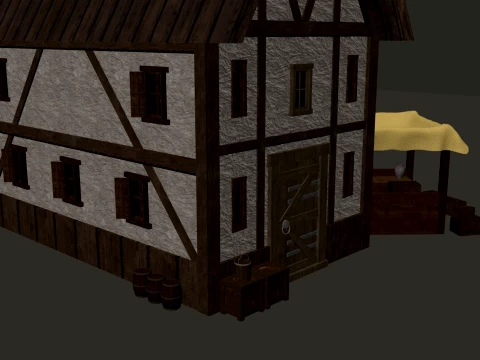 Medieval Village Corner House 3-Story PBR 4K 3D Model
