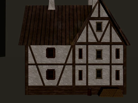 Medieval Village Corner House 3-Story PBR 4K 3D Model