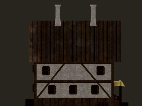 Medieval Village Corner House 3-Story PBR 4K 3D Model