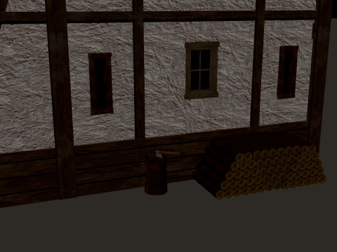 Medieval Village Corner House 3-Story PBR 4K 3D Model
