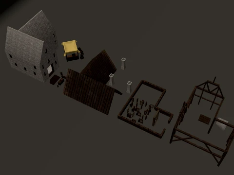 Medieval Village Corner House 3-Story PBR 4K 3D Model