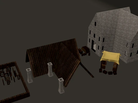 Medieval Village Corner House 3-Story PBR 4K 3D Model