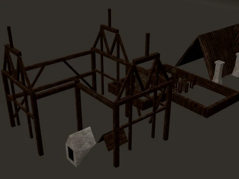 Medieval Village Corner House 3-Story PBR 4K 3D Model