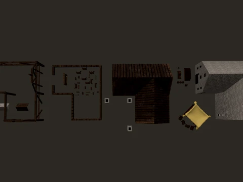 Medieval Village Corner House 3-Story PBR 4K 3D Model