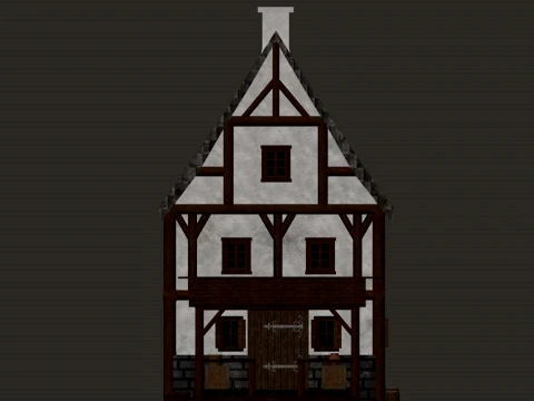 Średniowieczny wąski dom 3-piętrowy PBR 4K Model 3D