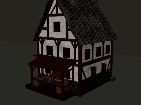 Medieval Village Narrow House 3-Story PBR 4K 3D Model
