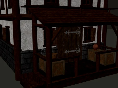 Medieval Village Narrow House 3-Story PBR 4K 3D Model