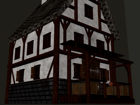 Medieval Village Narrow House 3-Story PBR 4K 3D Model