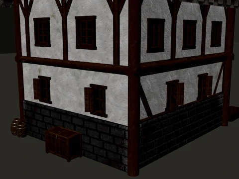 Medieval Village Narrow House 3-Story PBR 4K 3D Model