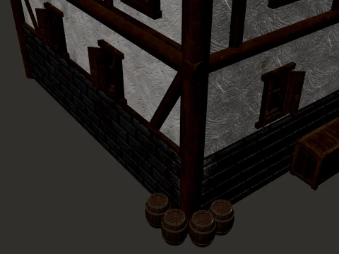 Medieval Village Narrow House 3-Story PBR 4K 3D Model