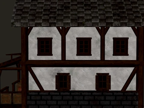 Medieval Village Narrow House 3-Story PBR 4K 3D Model