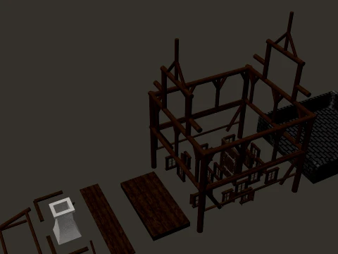 Medieval Village Narrow House 3-Story PBR 4K 3D Model