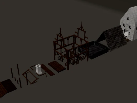 Medieval Village Narrow House 3-Story PBR 4K 3D Model