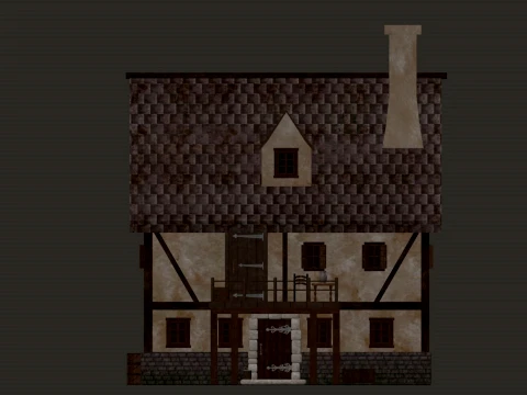Średniowieczny szeroki dom 3-piętrowy PBR 4K Model 3D