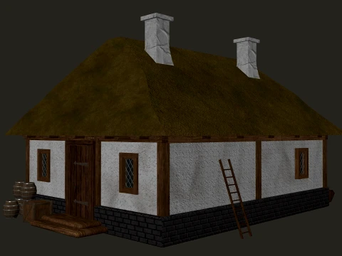 Średniowieczna wioska Wielki dom z wapienia 1-piętrowy PBR 4K Model 3D