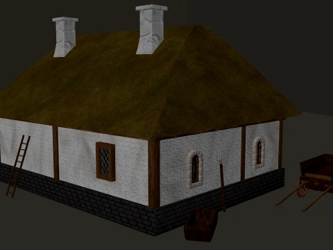 Medieval Village Great Limestone House 1-Story PBR 4K 3D Model