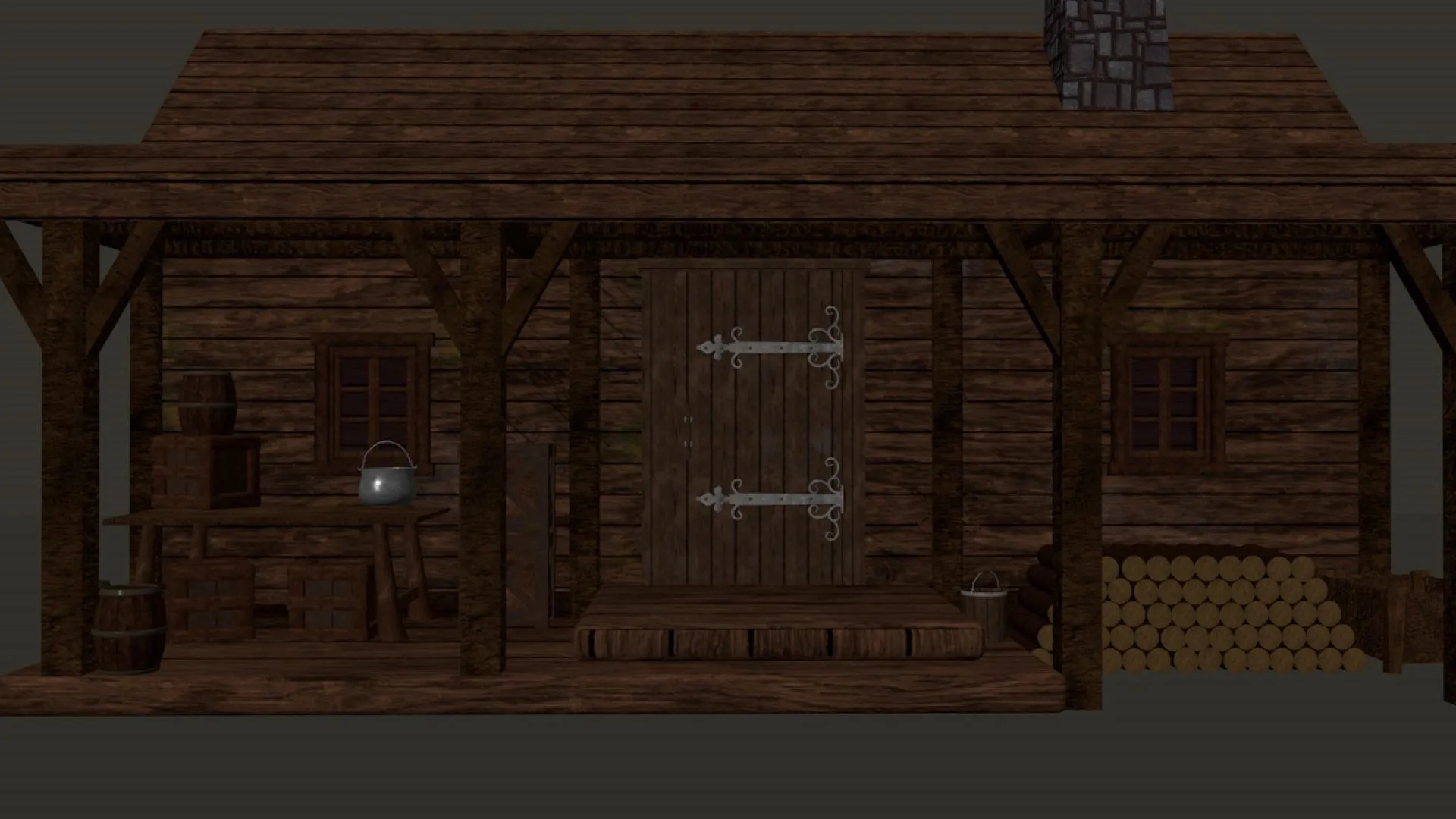 Vila Medieval Grande Casa de Madeira de 1 Andar PBR 4K Modelo 3D .c4d .max .obj .3ds .fbx .stl .blend 