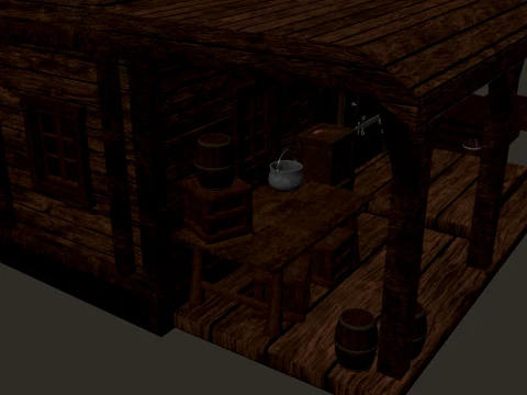Vila Medieval Grande Casa de Madeira de 1 Andar PBR 4K Modelo 3D