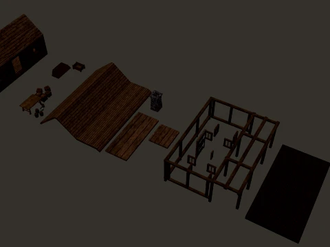Vila Medieval Grande Casa de Madeira de 1 Andar PBR 4K Modelo 3D