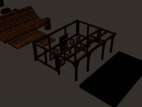 Vila Medieval Grande Casa de Madeira de 1 Andar PBR 4K Modelo 3D