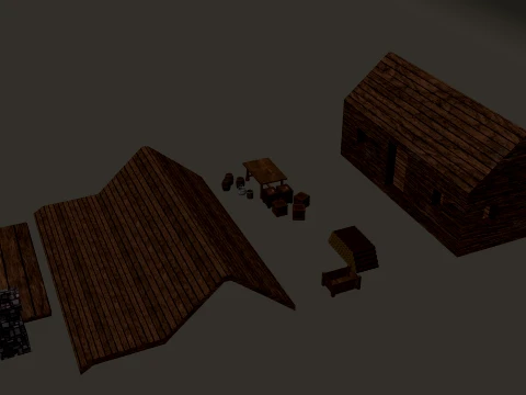 Vila Medieval Grande Casa de Madeira de 1 Andar PBR 4K Modelo 3D