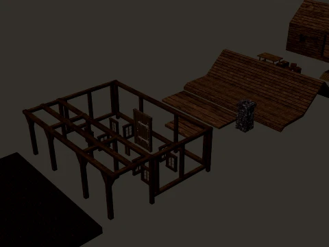 Vila Medieval Grande Casa de Madeira de 1 Andar PBR 4K Modelo 3D