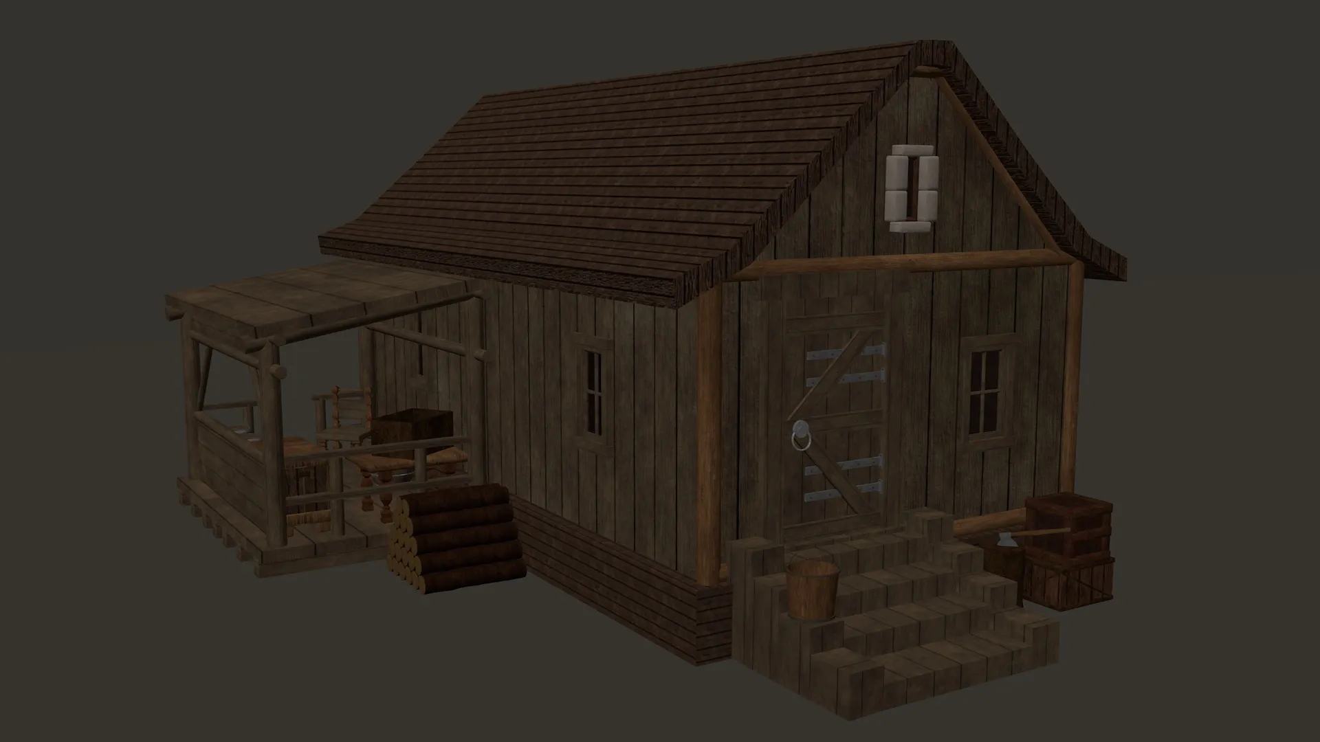 Medieval Village Small Wooden House 1-Story PBR 4K 3D Model .c4d .max .obj .3ds .fbx .stl .blend 