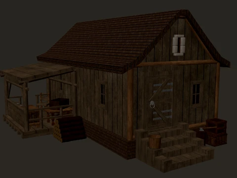 Orta&ccedil;ağ K&ouml;y&uuml; K&uuml;&ccedil;&uuml;k Ahşap Ev 1 Katlı PBR 4K 3D Model