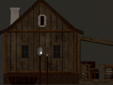 Medieval Village Small Wooden House 1-Story PBR 4K 3D Model