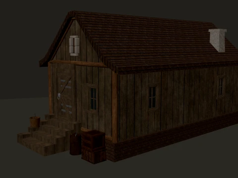 Medieval Village Small Wooden House 1-Story PBR 4K 3D Model