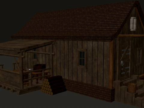 Medieval Village Small Wooden House 1-Story PBR 4K 3D Model