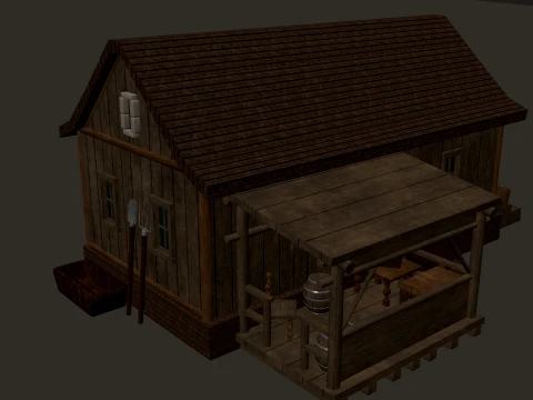 Medieval Village Small Wooden House 1-Story PBR 4K 3D Model