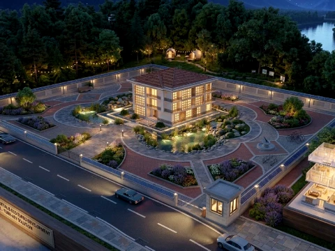 Luxury 3-Story Modern Villa with Pool and Security Cabin 3D Model
