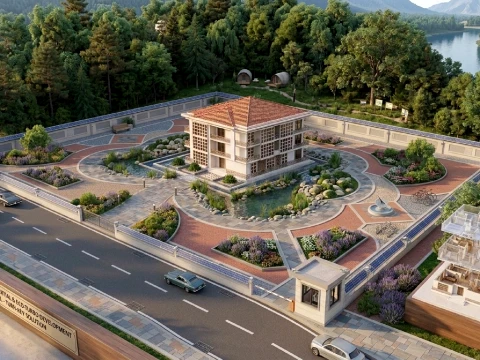 Luxury 3-Story Modern Villa with Pool and Security Cabin 3D Model