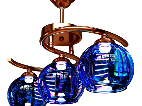 Modern Pendant Ceiling Light with Blue Glass Shades 3D Model