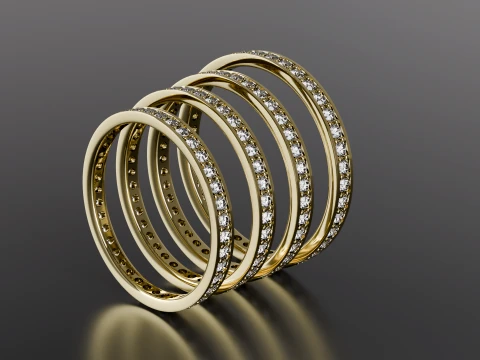 Multi-Band Diamond Ring 3D Print Model STL Jewelry CAD 3D Print Model