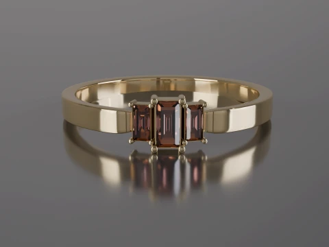 Minimalist Three-Stone Emerald Cut Ring 3D Printable STL Jewelry CAD Model Description 3D Print Model