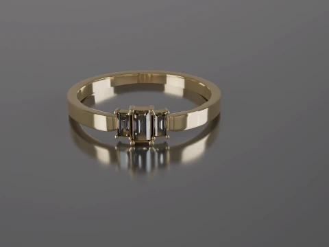 Minimalist Three-Stone Emerald Cut Ring 3D Printable STL Jewelry CAD Model Description 3D Print Model