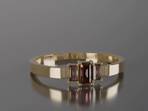 Minimalist Three-Stone Emerald Cut Ring 3D Printable STL Jewelry CAD Model Description 3D Print Model