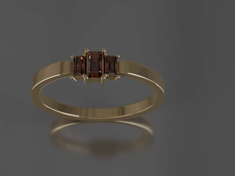Minimalist Three-Stone Emerald Cut Ring 3D Printable STL Jewelry CAD Model Description 3D Print Model