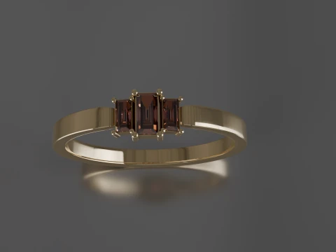 Minimalist Three-Stone Emerald Cut Ring 3D Printable STL Jewelry CAD Model Description 3D Print Model