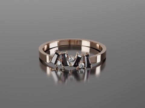 Modern Geometric Baguette Gemstone Ring 3D Printable Jewelry STL Model 3D Print Model