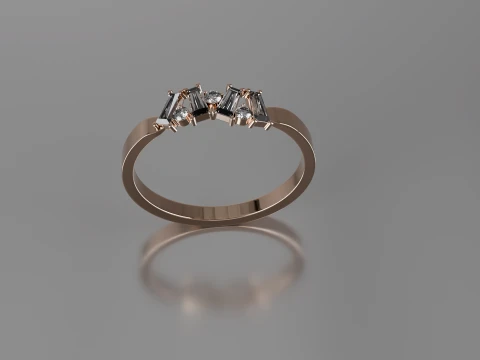 Modern Geometric Baguette Gemstone Ring 3D Printable Jewelry STL Model 3D Print Model
