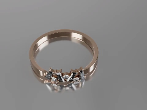 Modern Geometric Baguette Gemstone Ring 3D Printable Jewelry STL Model 3D Print Model