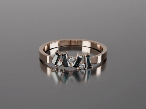 Modern Geometric Baguette Gemstone Ring 3D Printable Jewelry STL Model 3D Print Model