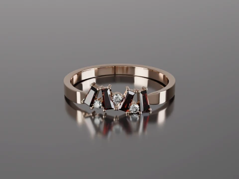 Modern Geometric Baguette Gemstone Ring 3D Printable Jewelry STL Model 3D Print Model
